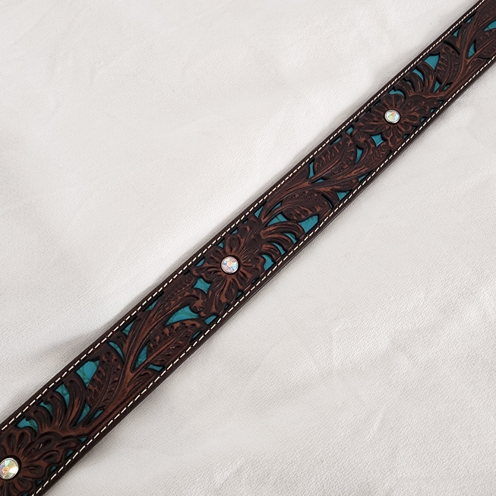 Ariat Women's Turquoise Inlay Floral Tooled Belt - Western Elegance! - Picture 13 of 13